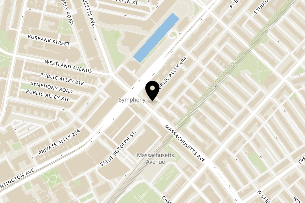 Map showing the location of Lucy Ethiopian Cafe on 334 Massachusetts Ave in Boston